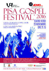 “Pisa Gospel Festival ® 2016” a favore di ADMO Pisa – 23/11/2016 presso il Teatro Verdi